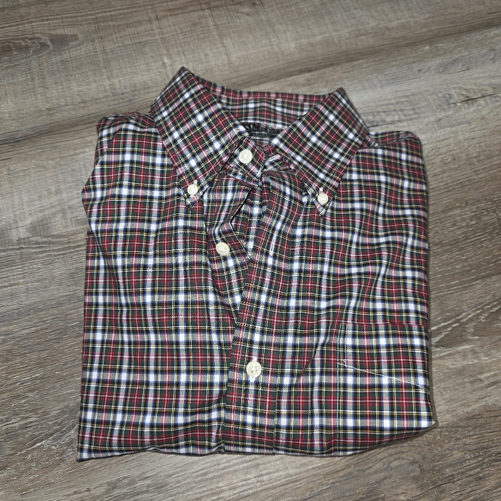 NWT Ralph Lauren Shirt Mens 17 34 35 Red Black Plaid Button Up 100% Cotton
